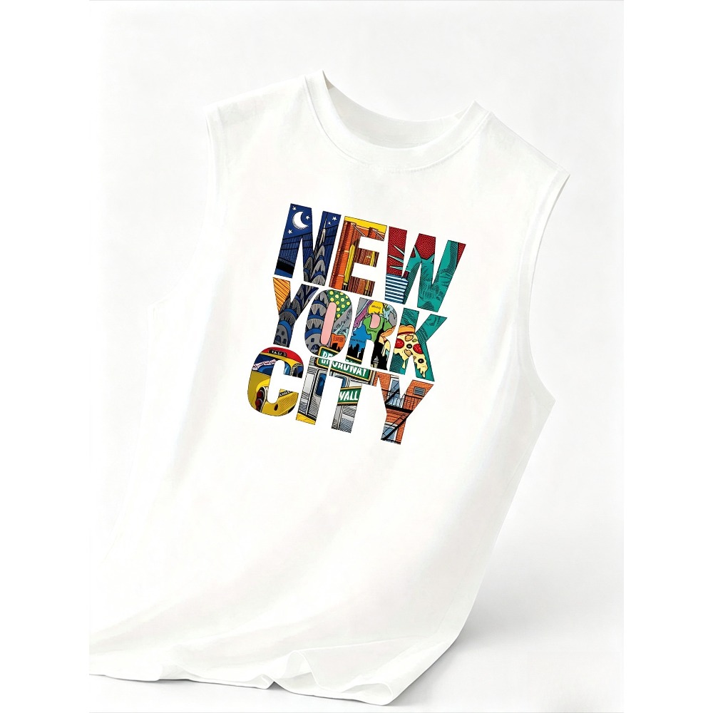 Men'S Fashion New York - Camiseta masculina sem mangas com estampa